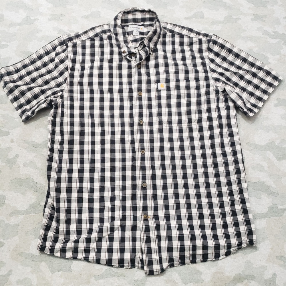 Carhartt Shirt Mens Large Black Relaxed‎ Fit Short Sleeve Button-Up Workwear